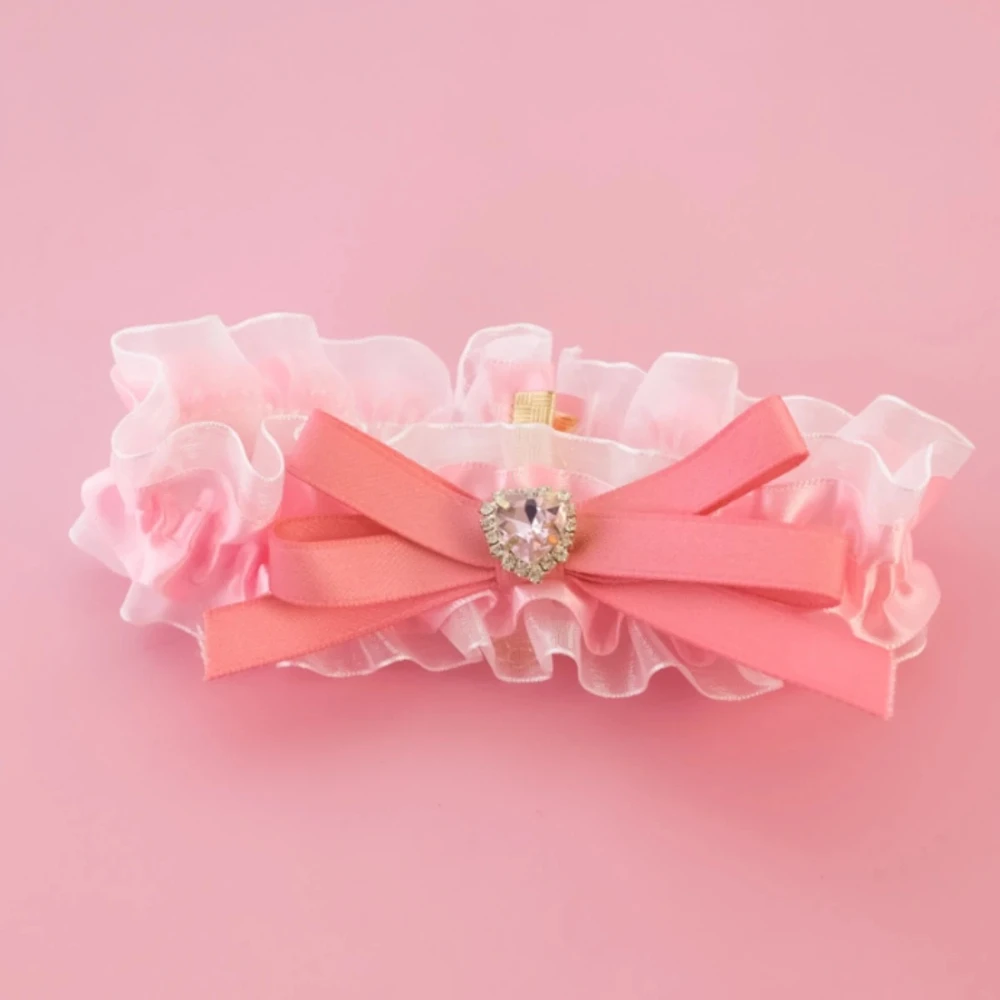 Collar de lujo para mascotas de encaje y diamantes de imitación con dije en forma de corazón, bonito diseño de lazo floral, ajustable para gatos y perros pequeños - imagen 3