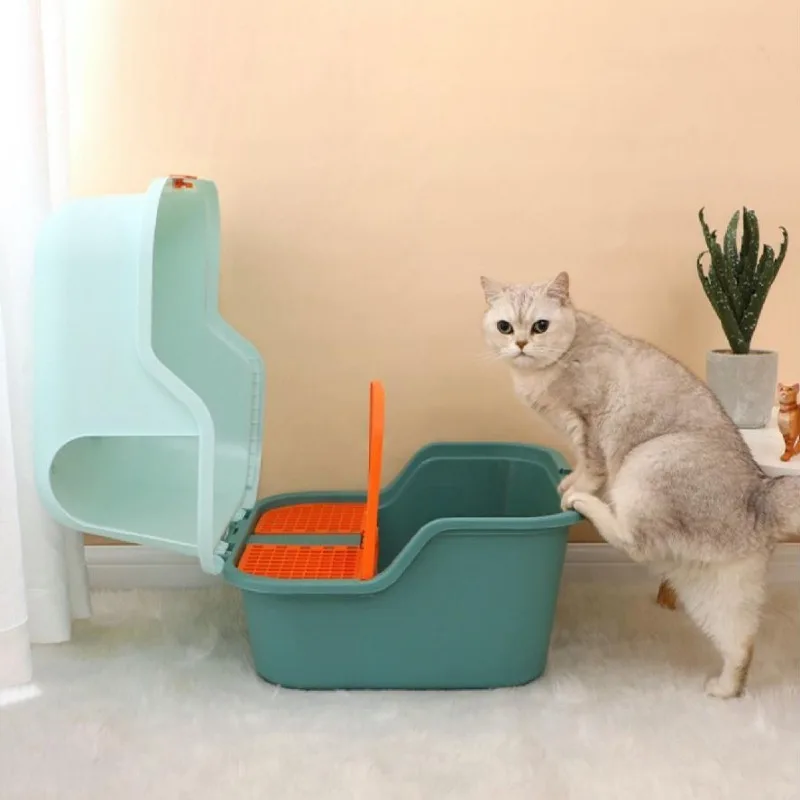 Caja de arena cerrada para pasillo, inodoro para gatos, pasillo largo, productos de limpieza para mascotas a prueba de arena, suministros, accesorios de desodorización, sartenes - imagen 3