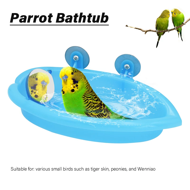 Bañera de agua para loros y pájaros, 1 Uds., con espejo para jaula para loros, cuenco colgante, loro, periquito, baño de pájaros + espejo - imagen 2