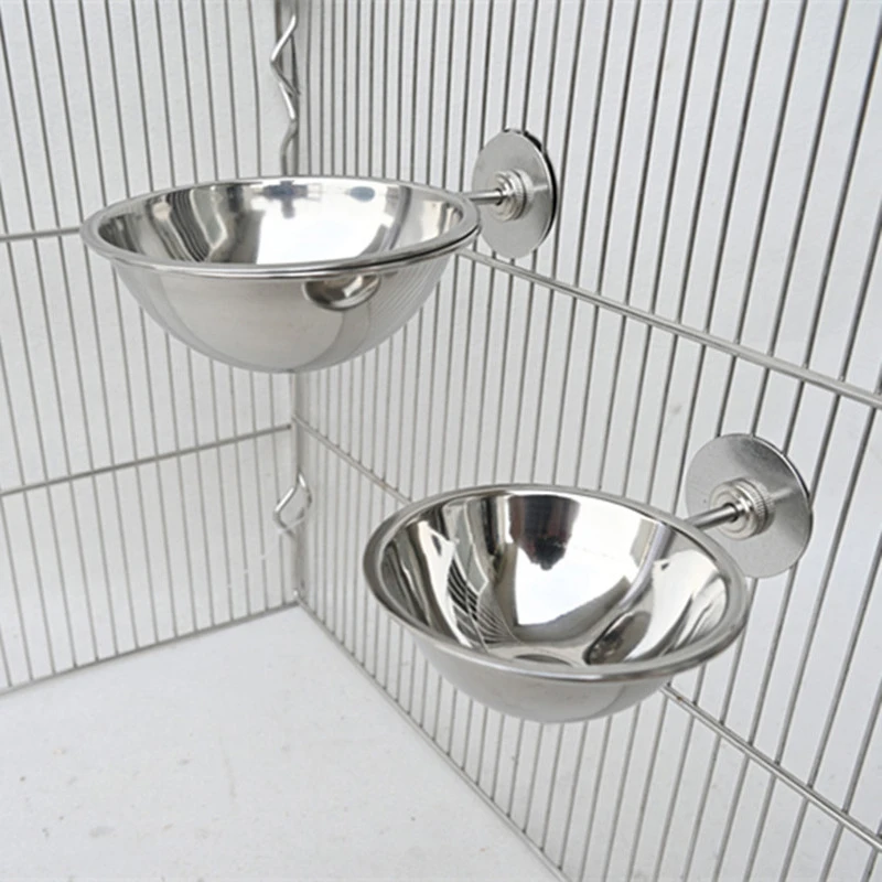 Tazas de alimentación para loros, comedero para pájaros, plato extraíble de acero inoxidable, cuencos de comida con soporte de abrazadera para jaula para animales pequeños, jaula para pájaros - imagen 2