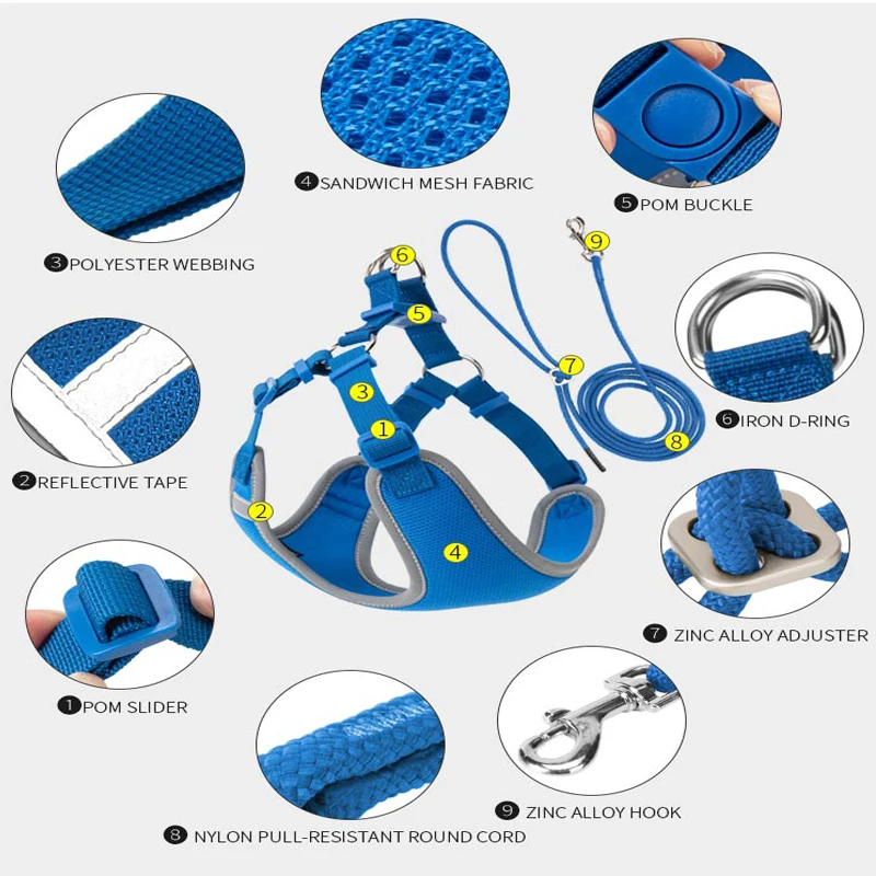 Conjunto de arnés ajustable para mascotas, correa reflectante y transpirable para caminar al aire libre, accesorios para perros pequeños y medianos - imagen 2