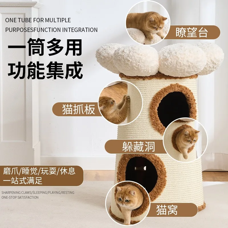 Árbol para gatos con rascador de sisal y cama – Compacto para pisos pequeños - imagen 3