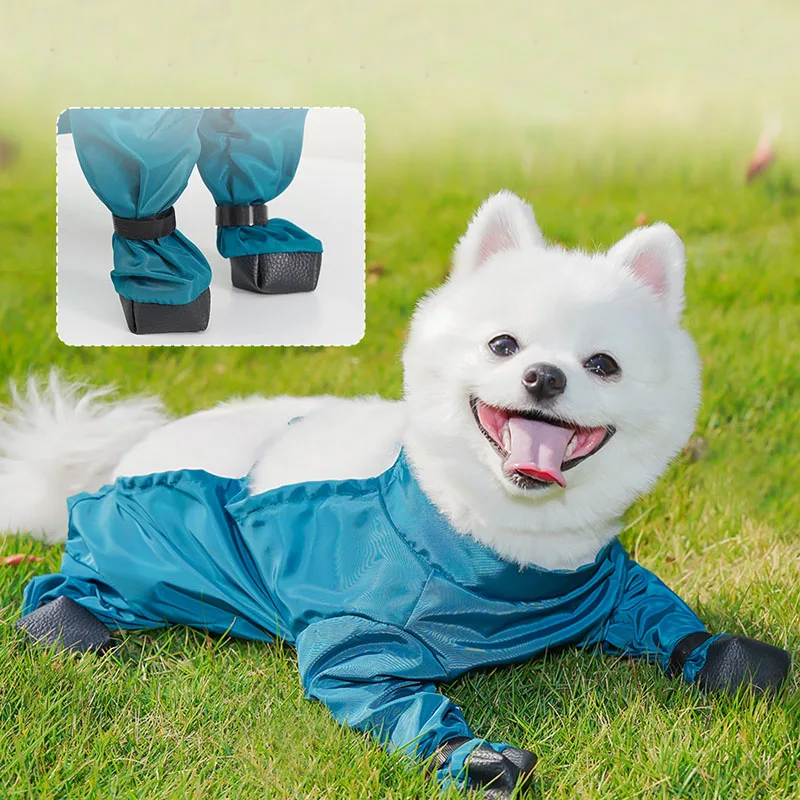 Ropa para perros, impermeable cerrado para el vientre, mono para perros pequeños y medianos, pantalones impermeables para Chihuahua Yorkie con zapatos, monos a prueba de lluvia - imagen 2