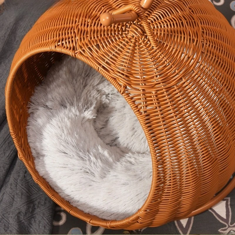 Cama colgante de ratán para gatos, hamaca acolchada suave para gatos, camas transpirables desmontables para gatos, decoración del hogar, columpio para gatos, perros pequeños - imagen 4