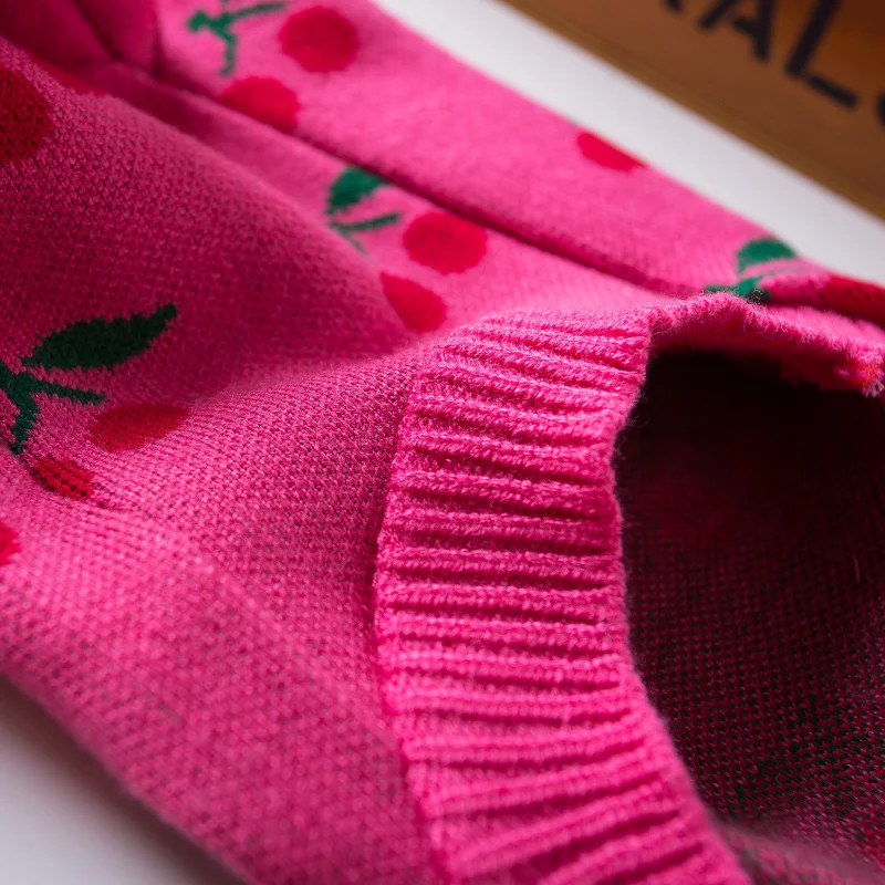 Ropa para perros de compañía, cuello alto de invierno, ropa de Navidad para perros pequeños, suéter de cereza bordado con rejilla de diamantes, ropa para cachorros, perro pequeño - imagen 5