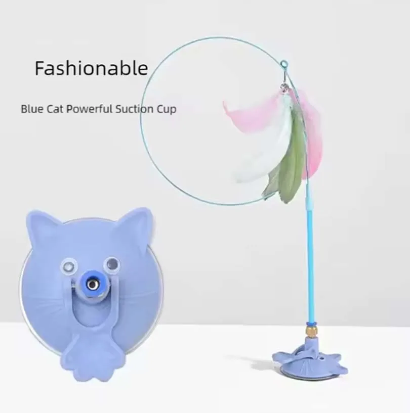 Divertidos juguetes para gatos, varita interactiva desmontable con Base de ventosa, juguete de juego de gatito de plumas esponjosas para suministros para gatos - imagen 2