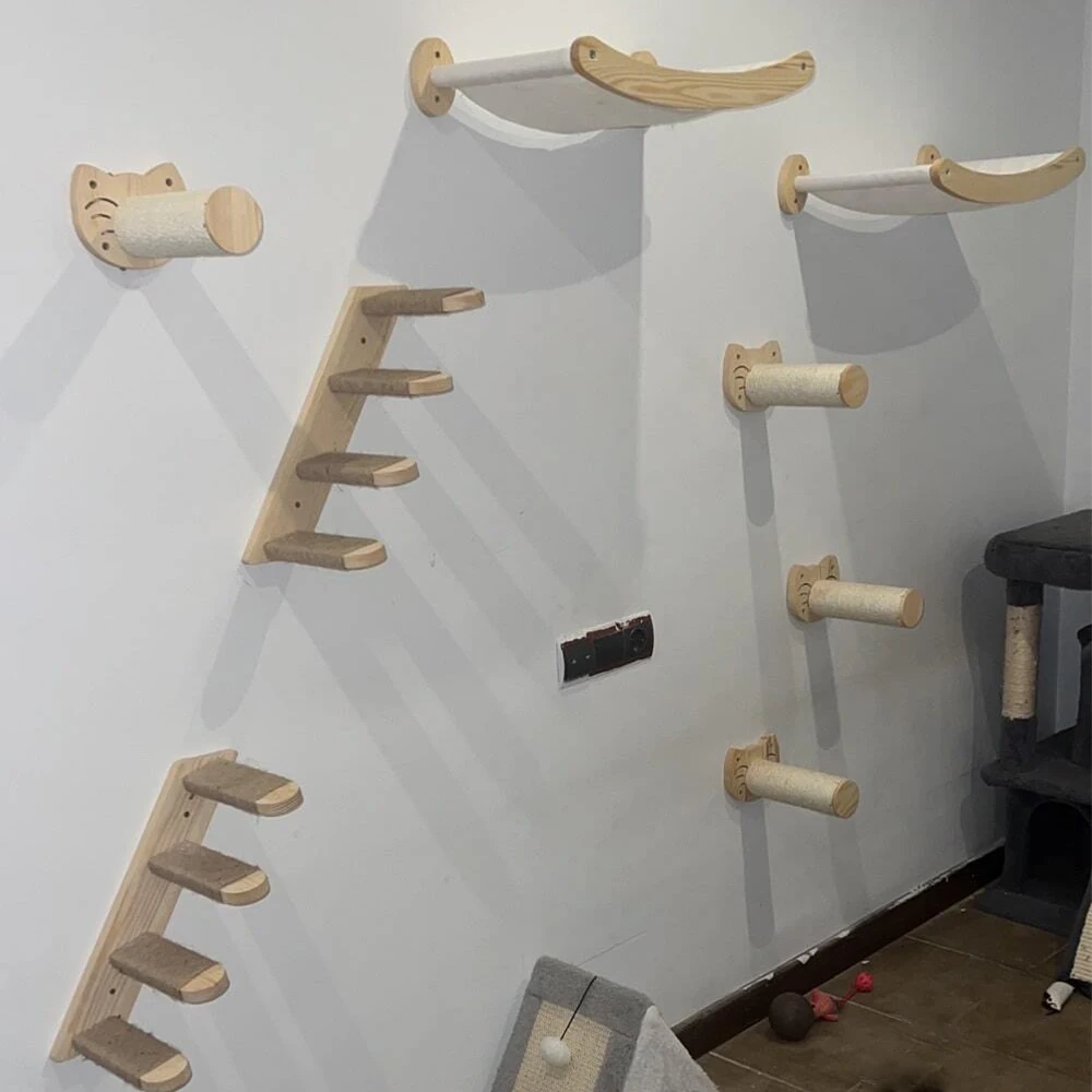 Hamaca de estante de combinación múltiple montada en la pared para gatos, poste de agarre de Sisal, escalera de árbol y Pedal, plataforma de salto, casa para gatos - imagen 3