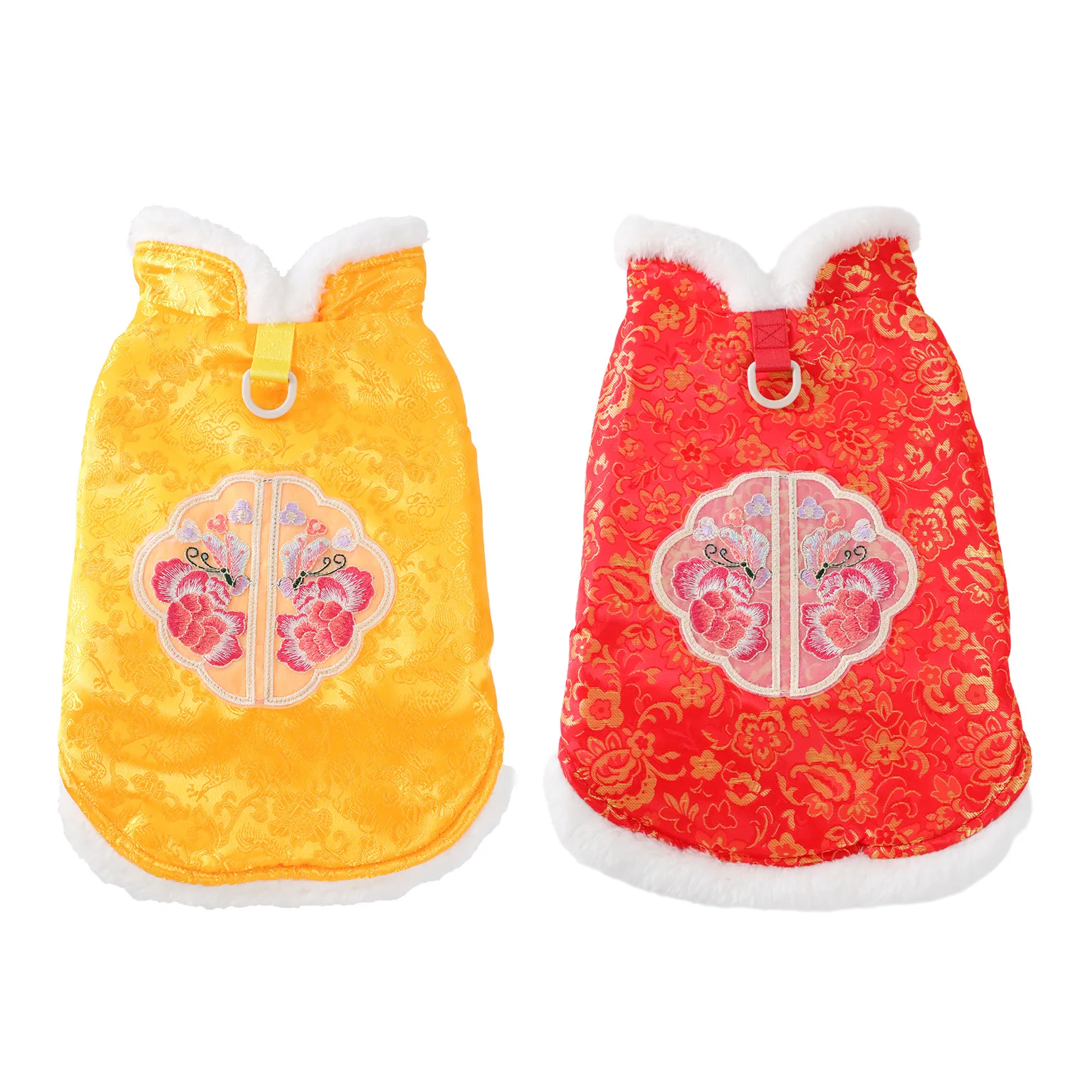 Ropa para perros, ropa cálida de invierno, ropa acolchada de algodón Tang bordada con peonías, forro polar de dos patas para perros medianos y pequeños - imagen 5