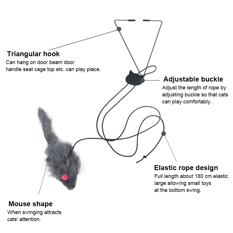 NONOR-ratón de simulación para gato, juguete interactivo divertido para colgar en la puerta, palo retráctil para gato, cuerda para rascar, suministros para gato - imagen 2