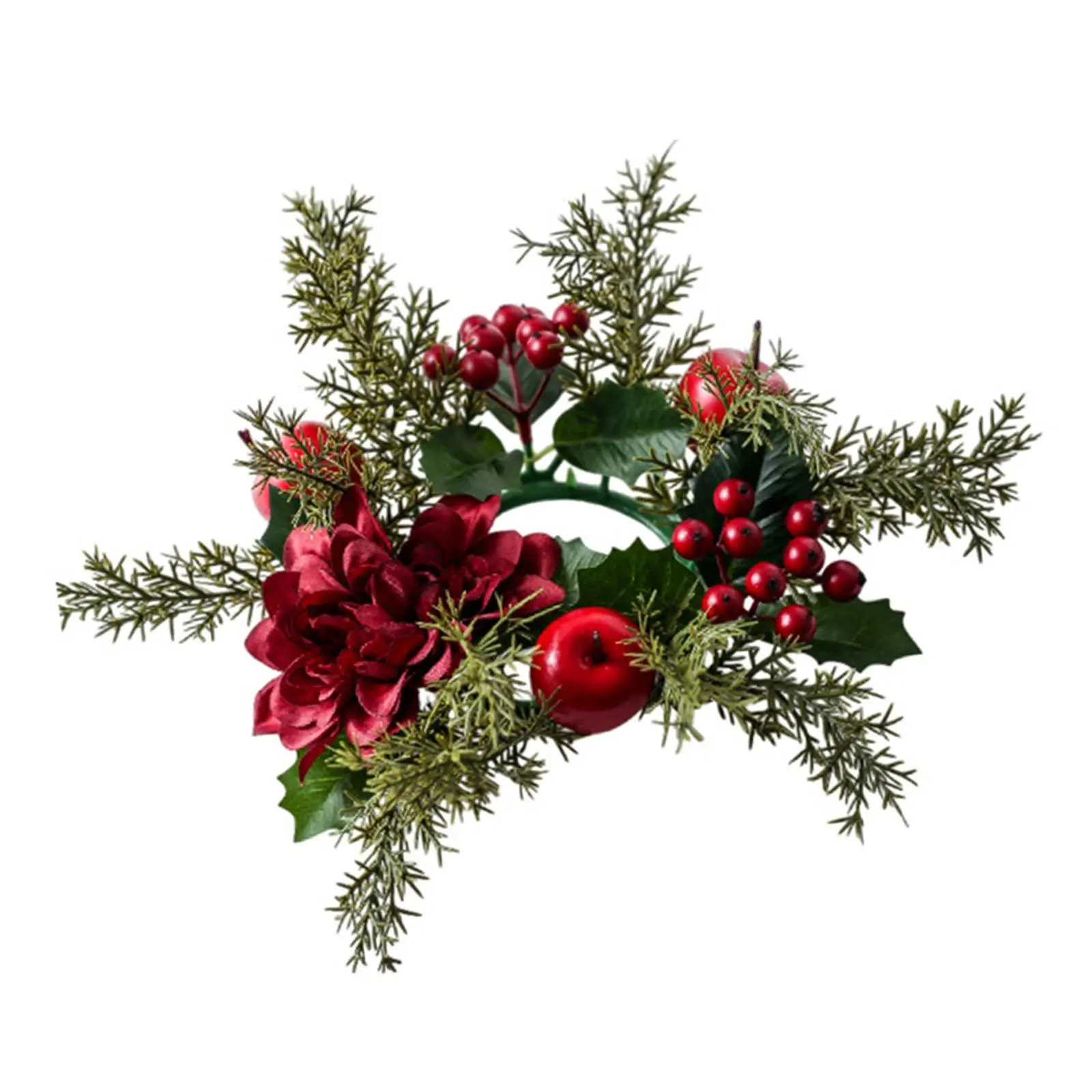 Christmas Candle Ring,Artificial Red Berry Wreath,Candle Holder Garland for Party