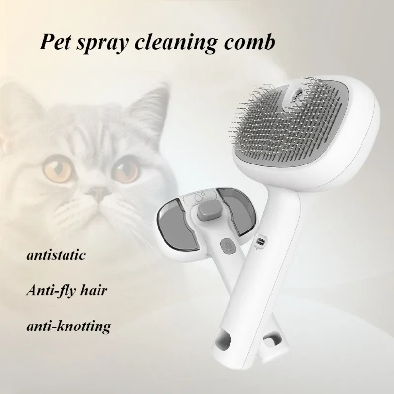 Peine de masaje con pulverizador para mascotas, limpiador a vapor para pelo de gato, previene anudar, flotador para perros, sin baño, productos de limpieza y aseo, accesorios