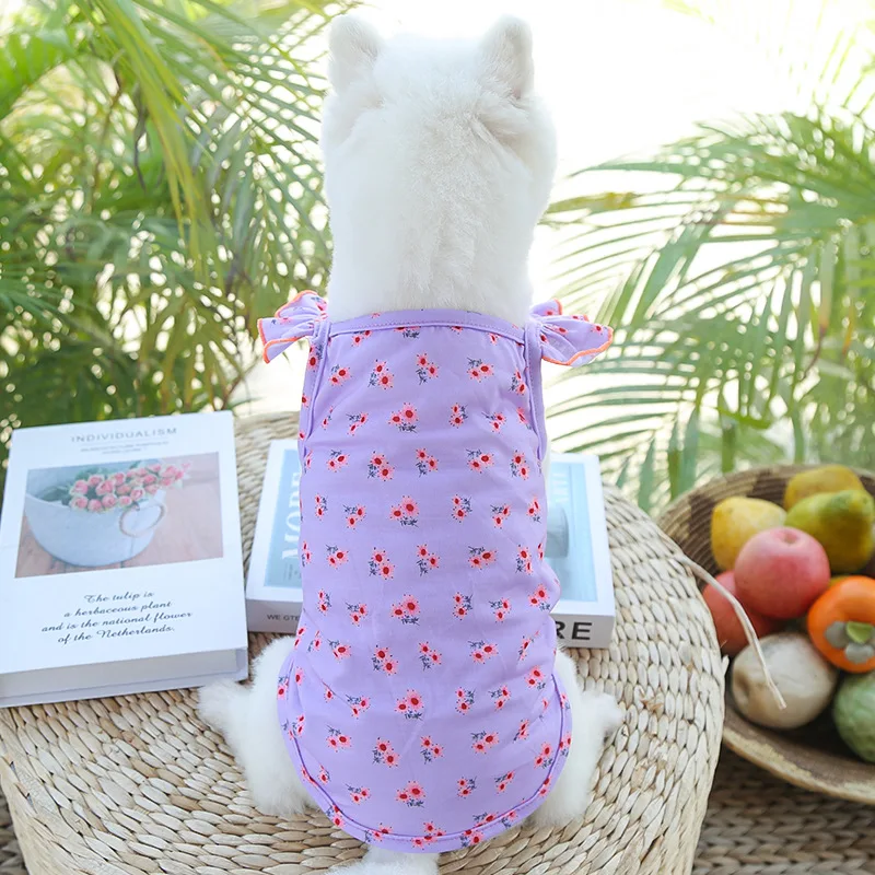 Perro gato manga voladora hongo rizador pequeñas flores Teddy Bichon primavera otoño ropa para mascotas suministros ropa para mascotas - imagen 3