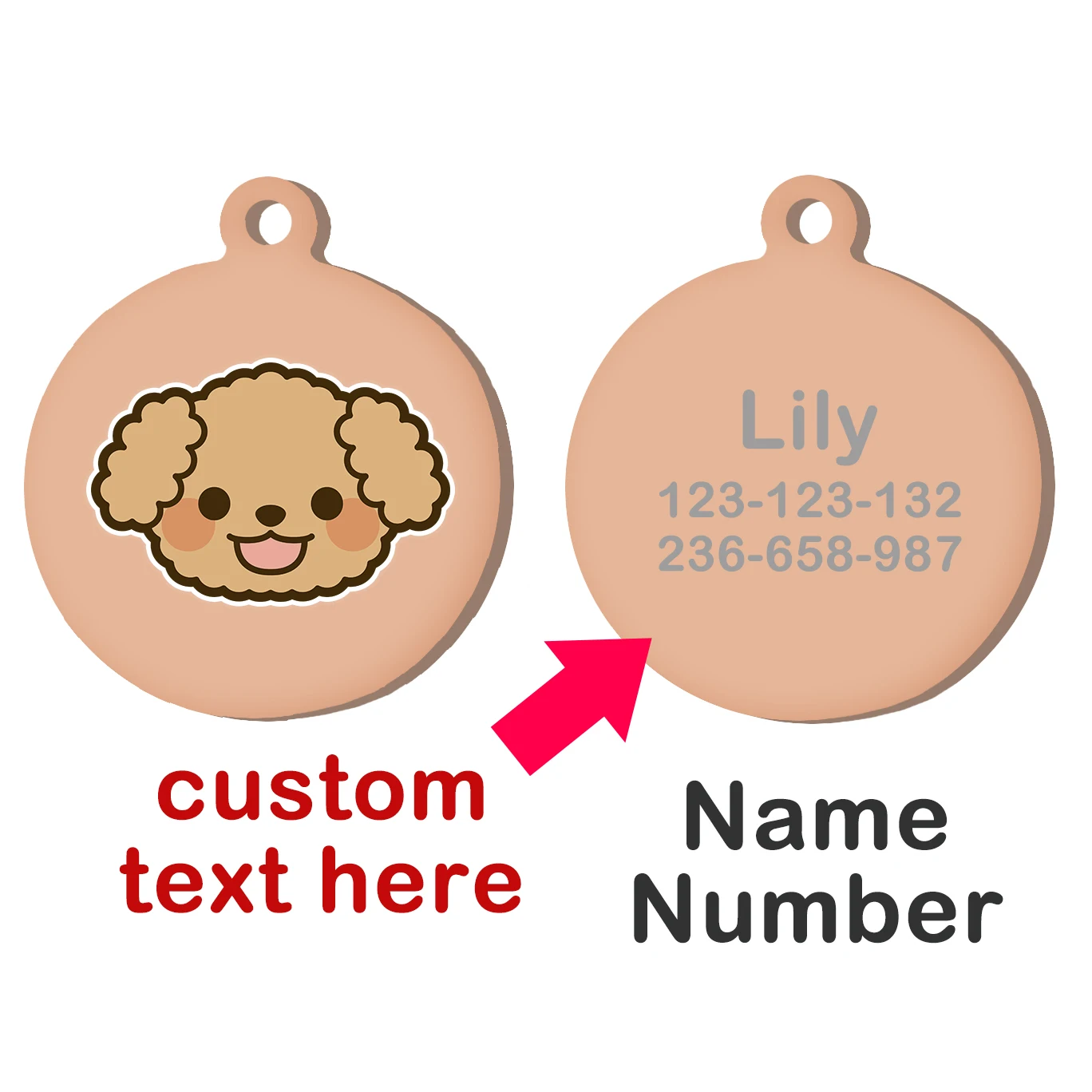 Etiqueta de nombre personalizada Shih de caniche de juguete, etiqueta de identificación grabada de acero inoxidable para Collar de perro, placa de identificación antipérdida para mascotas personalizada - imagen 3