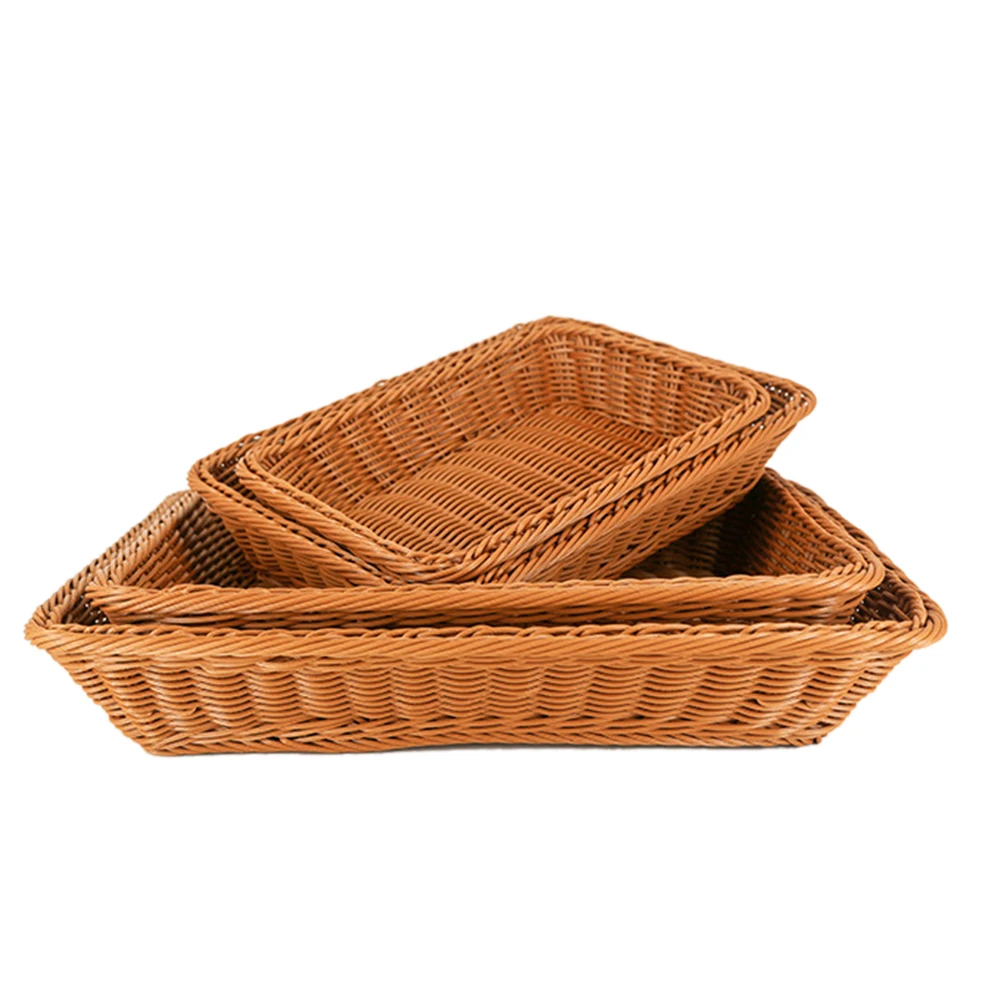 Cesta de pan tejida de ratán, cestas rectangulares para fruta, soportes para servir alimentos para verduras, hogar, cocina, restaurante, Picnic al aire libre - imagen 2