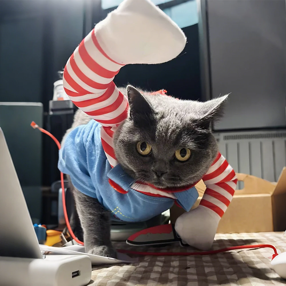 Divertido disfraz de Halloween para mascotas, ropa de Cosplay para gatos, cuchillo para sujetar, vestido de Festival para cachorros y gatitos, camisa, regalos de fiesta para perros y gatos - imagen 2