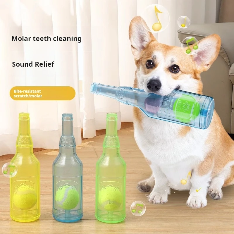 Botella de juguete para perros, pelota para masticar con sonido, juguetes para mascotas, pelota interactiva para perros grandes, perros pequeños, botella de tenis para entrenamiento de mascotas, suministros para mascotas - imagen 2