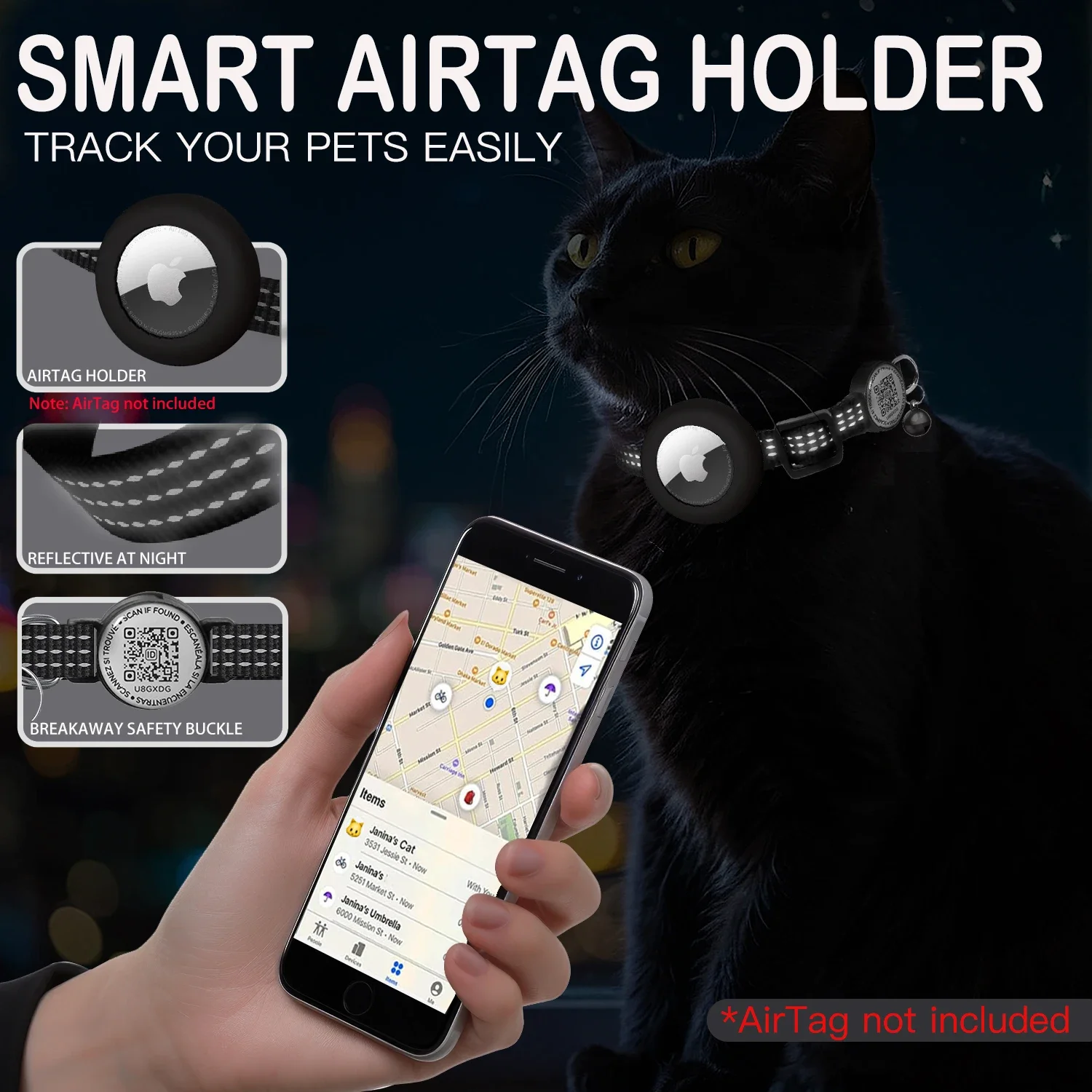 Collar GPS AirTag para gato con placa QR reflectante - imagen 5