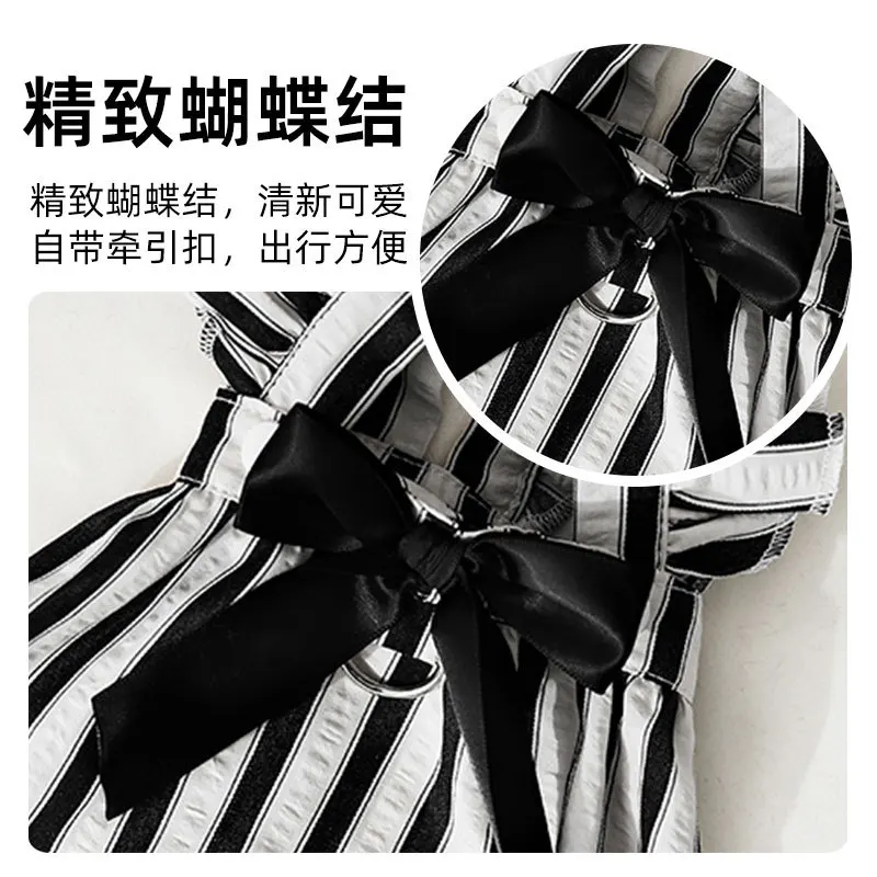 Camiseta sin mangas con mangas voladoras a rayas para mascotas, vestido dibujable con lazo, camiseta sin mangas pequeña de Teddy Yorkshire, ropa para perros pequeños - imagen 4