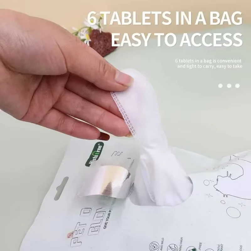 6PCS Cat Dog Disposable Glove Towels Pet Wash Free Glove No Rinse Washing Gloves Towels Deodorizing Dry Cleaning Wet Towels - imagen 5