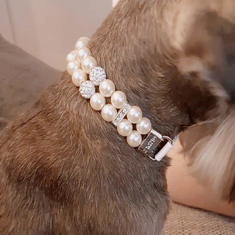 Conjunto de Collar y correa para perro y gato, accesorios para mascotas, Collar de PU y perlas para perros, suministros para mascotas, suministros para gatos