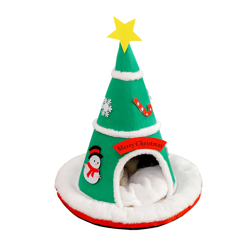 Casa para perros y gatos con forma de sombrero de Navidad, estilo otoño e invierno, tienda nido para mascotas de esponja tridimensional de estilo cálido de Año Nuevo - imagen 5