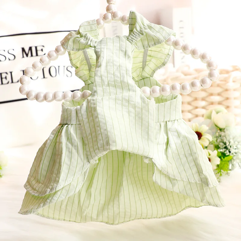 Nuevo vestido de perro de algodón puro de primavera y verano, diseño clásico a rayas con lazo encantador para Bichon, Schnauzer y Chihuahua - imagen 4