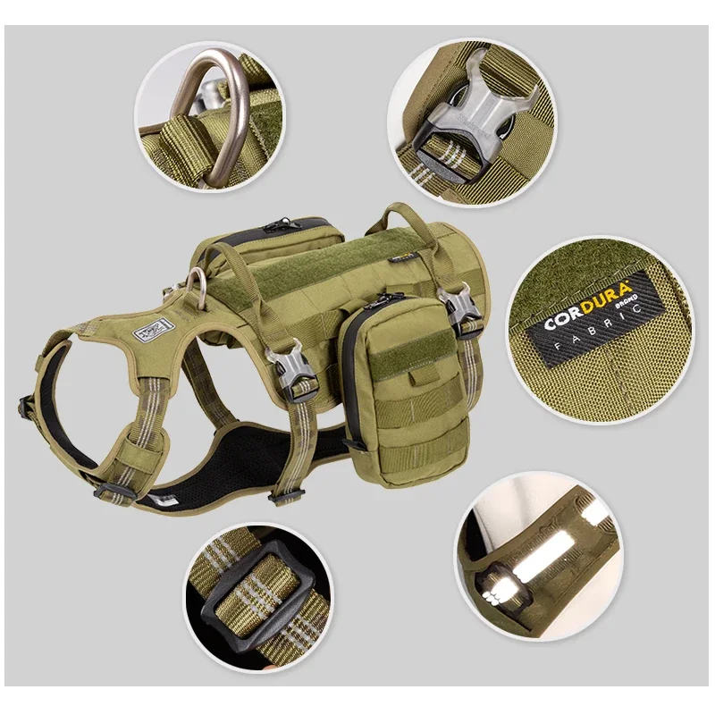 TRUELOVE-Bolsa con arnés para mascotas, mochila militar de entrenamiento táctico alto, arnés para perros, tela impermeable, entrenamiento de senderismo YH1806 - imagen 3