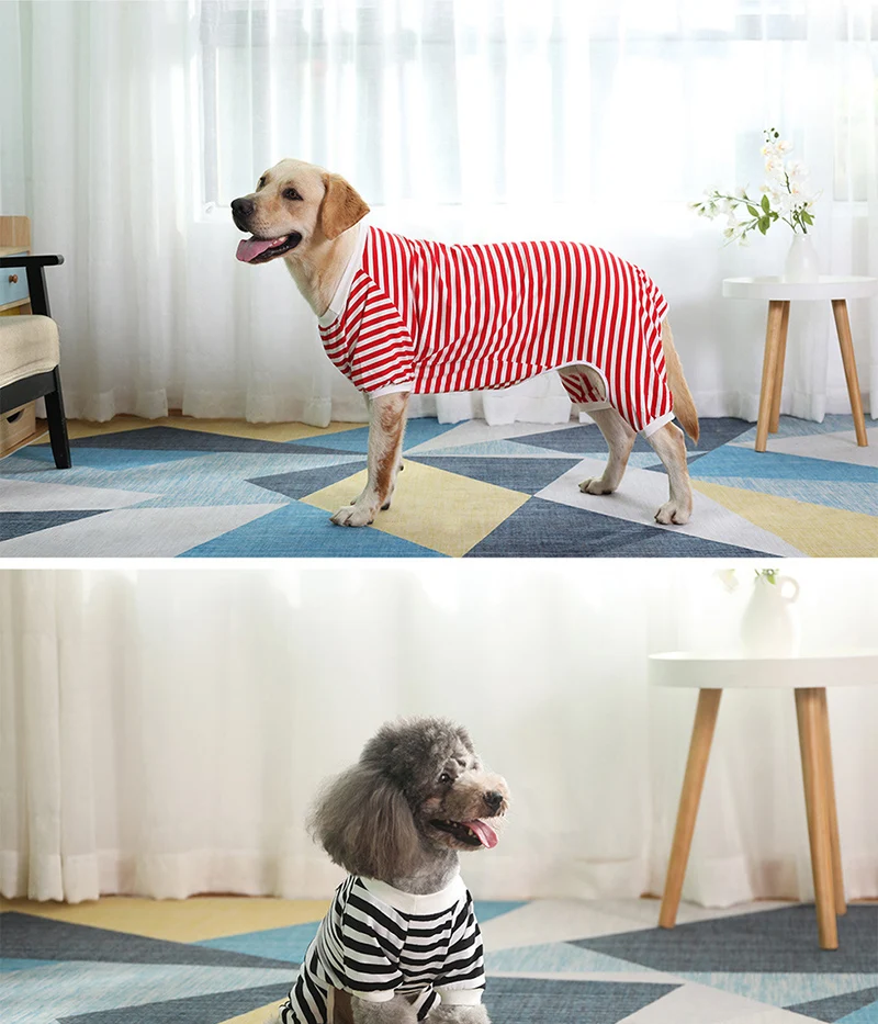 Detalle del tejido elástico y costuras del pijama canino