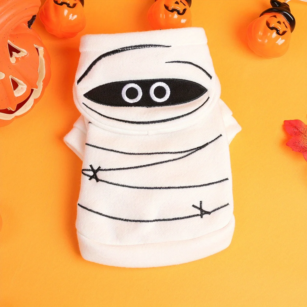 Suéter de Halloween para mascotas, chaqueta con capucha blanca cálida con botones abiertos y bordado divertido, ropa suave para mascotas para perros y gatos para perros pequeños