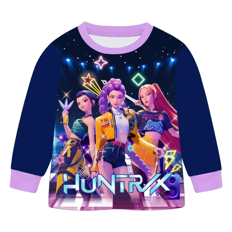 Conjunto de pijamas Kawaii de la película k-pops Demon Hunters para niña, ropa de dormir de Cosplay, tops de manga larga de Anime + pantalones, regalo de Halloween, 2 uds. - imagen 3