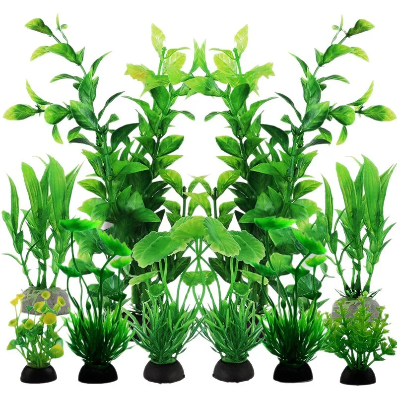 10 Uds. De plantas artificiales de plástico para acuario, decoración de pecera, malas hierbas subacuáticas verdes, accesorios de adornos para acuario - imagen 5