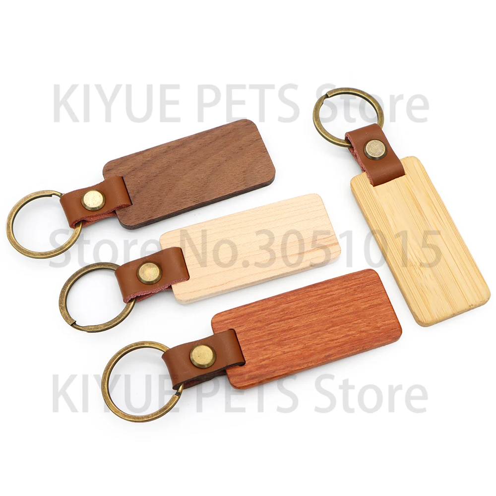 Etiquetas de identificación de perro de madera para mujeres y hombres, llavero Rectangular con láser en blanco, pintura colgante, 10 piezas, venta al por mayor - imagen 3