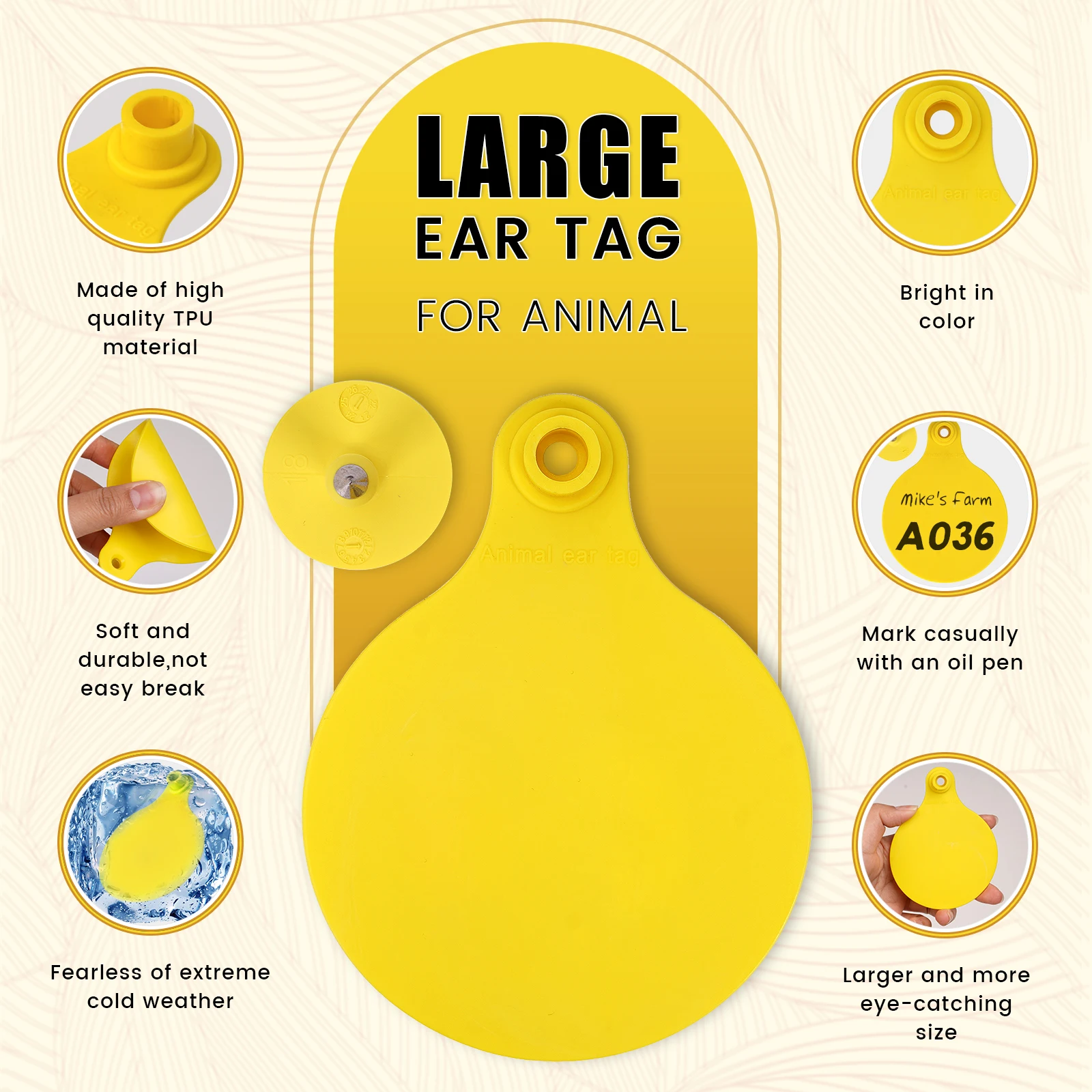 50 juegos de etiquetas para las orejas de animales de granja, etiquetas de identificación de gran tamaño para ganado, vacas, cerdos, cabras, TPU, etiquetas para las orejas de precisión sin palabra - imagen 3
