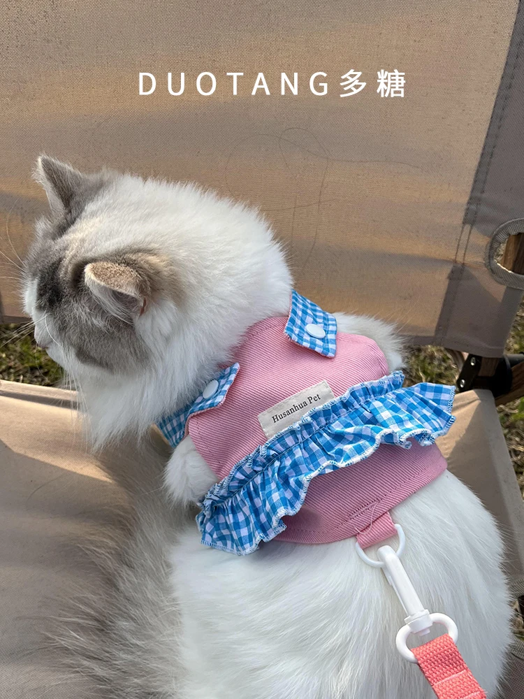 Vestido transpirable para perro, conjunto de arnés y correa para perros pequeños, gatos, cuadros florales, ropa bonita de princesa para cachorros, primavera y verano - imagen 3