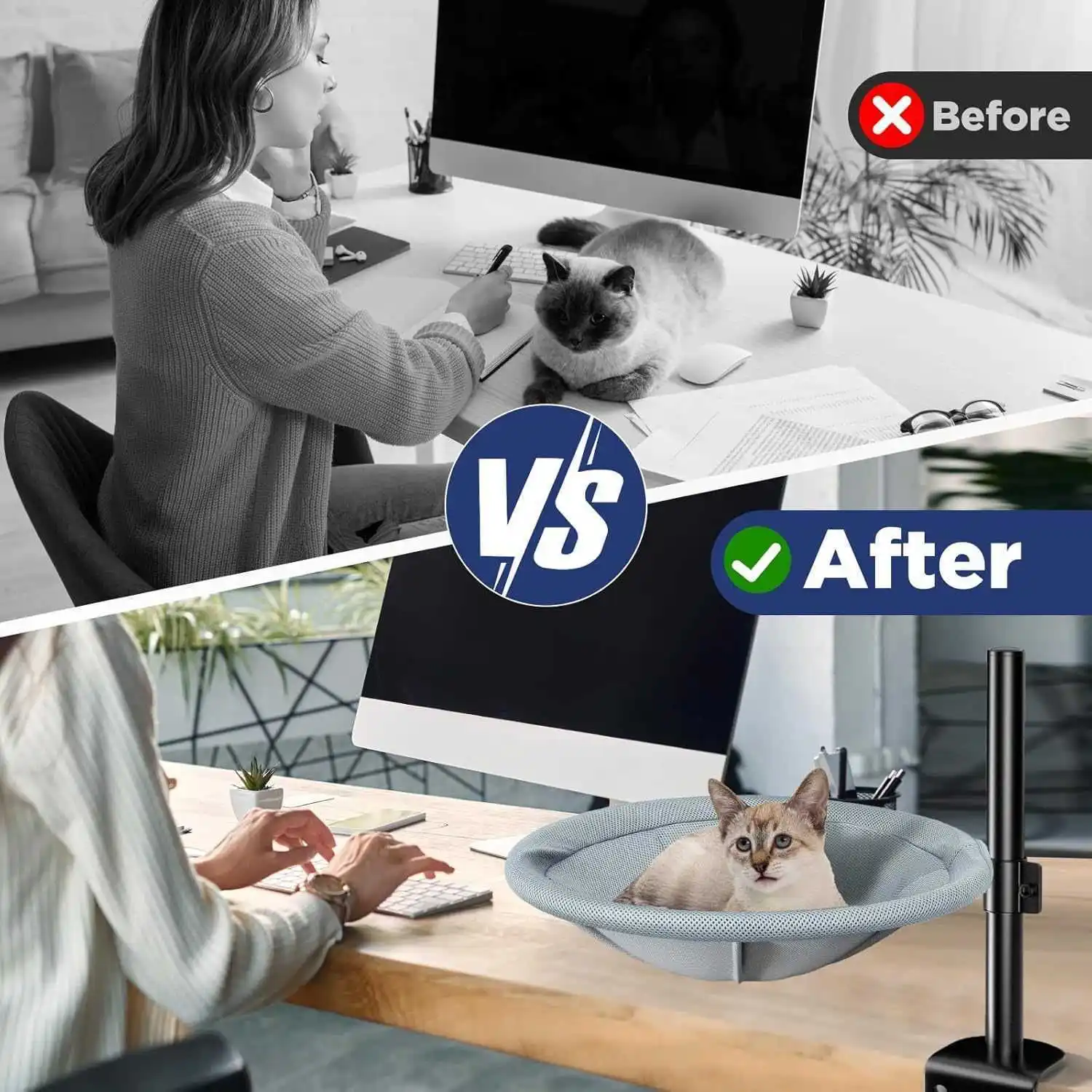 Escritorio nido para gatos cama para mascotas 360 °   Mesa de hamaca para gatos de escritorio, altura ajustable con rotación, soporte colgante, cama para mascotas - imagen 4