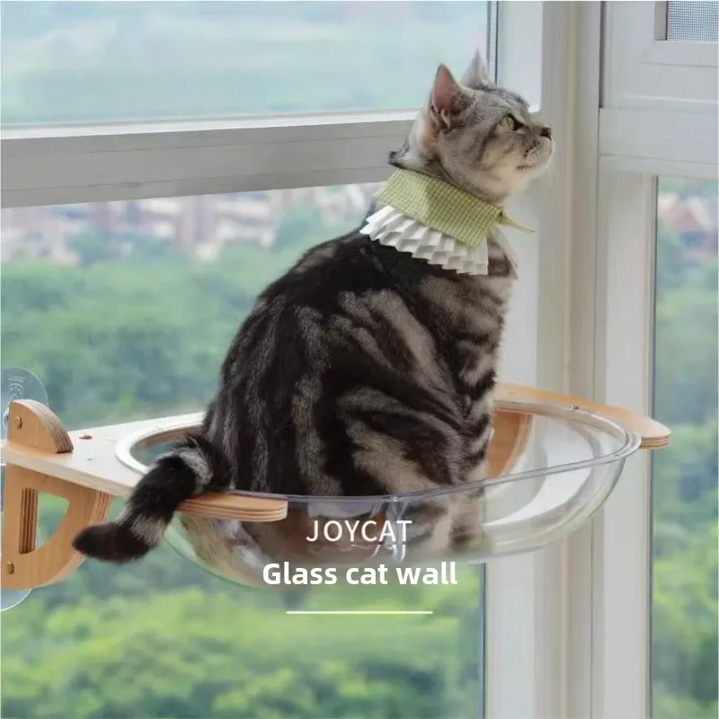 Ventosa de pared para gatos de Color grano de madera, cápsula de vidrio, marco de escalada para gatos, hamaca transparente, muebles para mascotas, productos rascadores