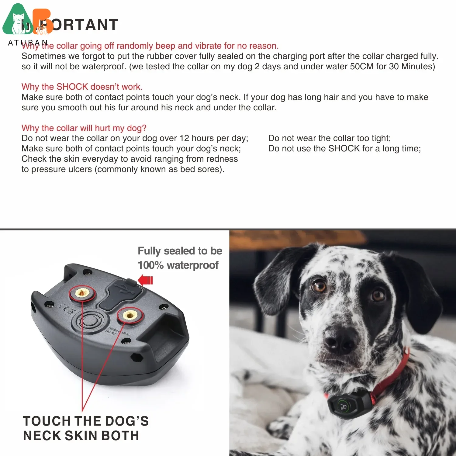 Collar de choque eléctrico recargable IPX7 Collar de entrenamiento para perros impermeable con control remoto, Collar de choque para perros grandes, medianos y pequeños - imagen 5