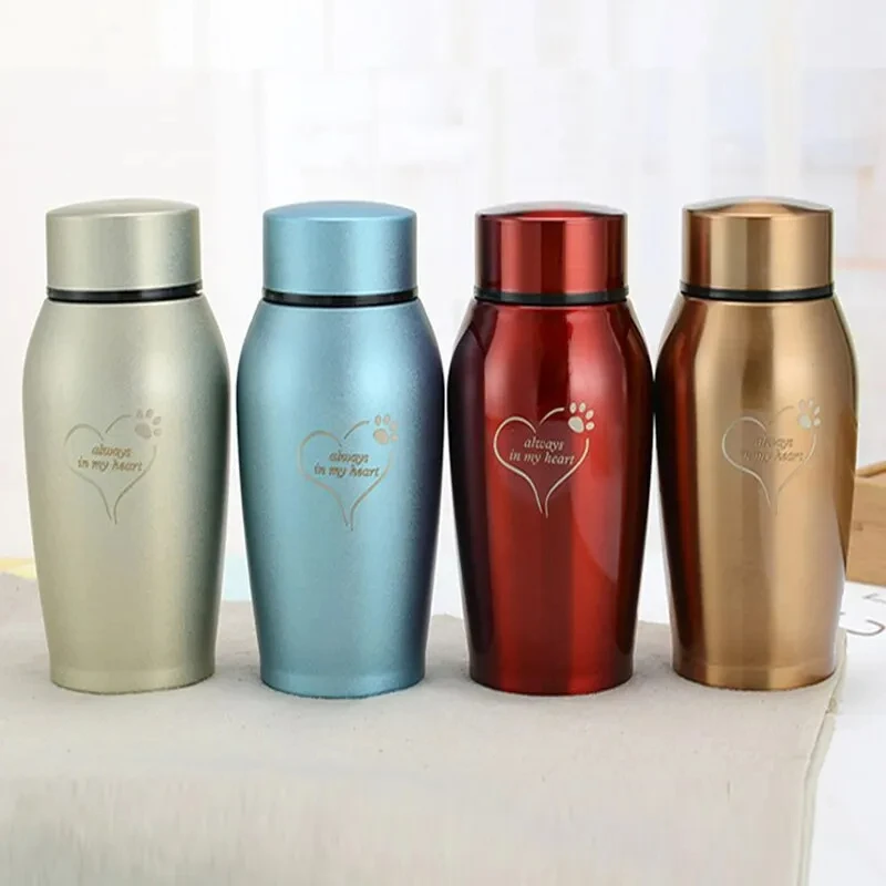 Urnas multicolores de acero inoxidable para mascotas, urnas para perros, gatos, pájaros, ratones, cenizas de cremación, suministros funerarios sellados para perros, tarro de recuerdo para mascotas