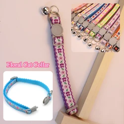 Collar de gato bordado floral con campana - Collar de seguridad de encaje ajustable para gatitos, collar retro hecho a mano para mascotas