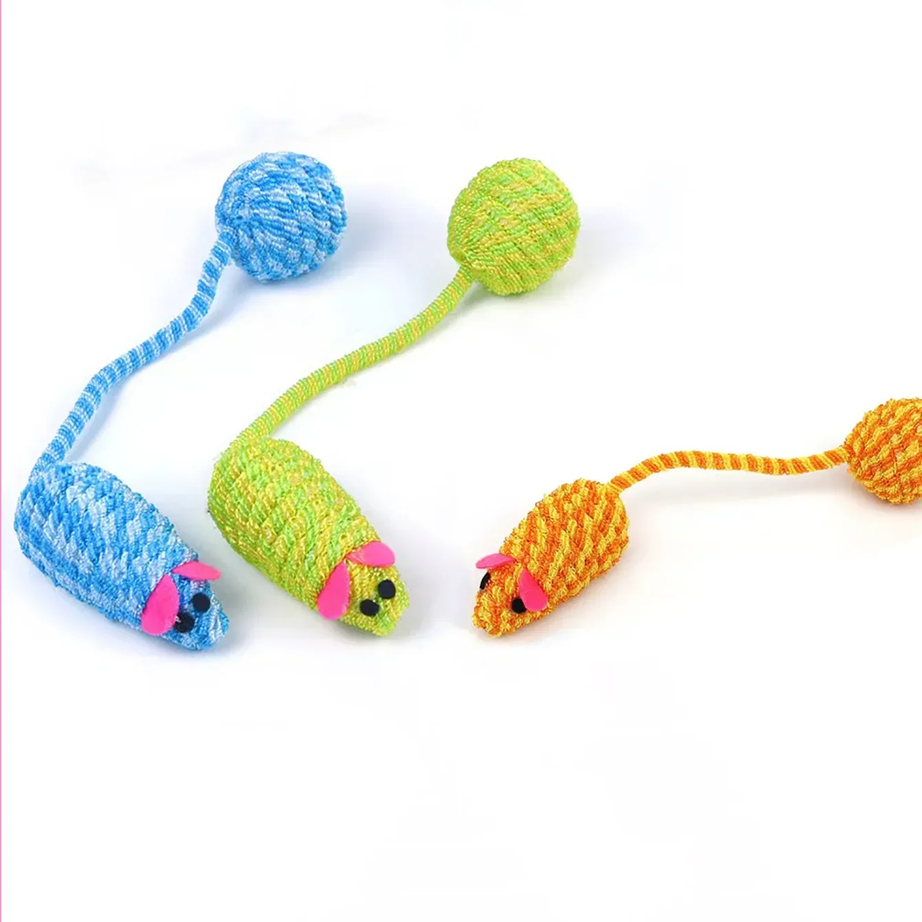 Juguete de cola de ratón tejido colorido para gatos, pelota de juego con sonido crujido, juguetes de autodiversión, suministros para mascotas, juguetes interactivos para gatos - imagen 5
