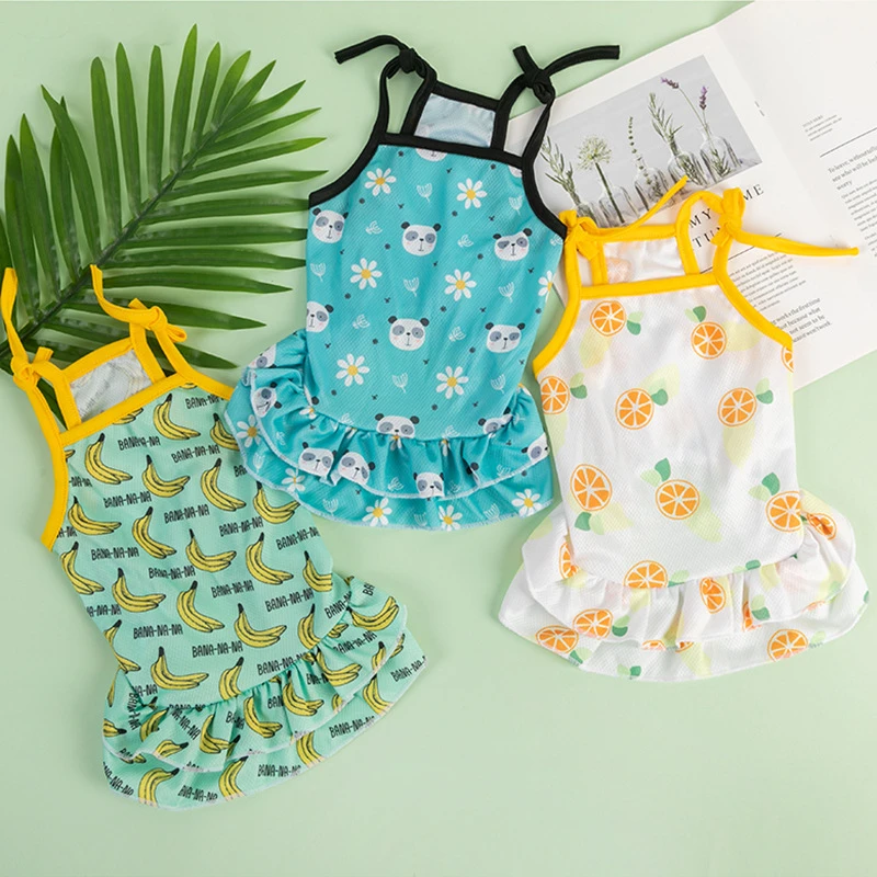 Vestidos de verano de doble capa para mascotas, chaleco de dibujos animados de frutas York, ropa transpirable para perros pequeños, ropa suave para mujer, esfinge y gato - imagen 2