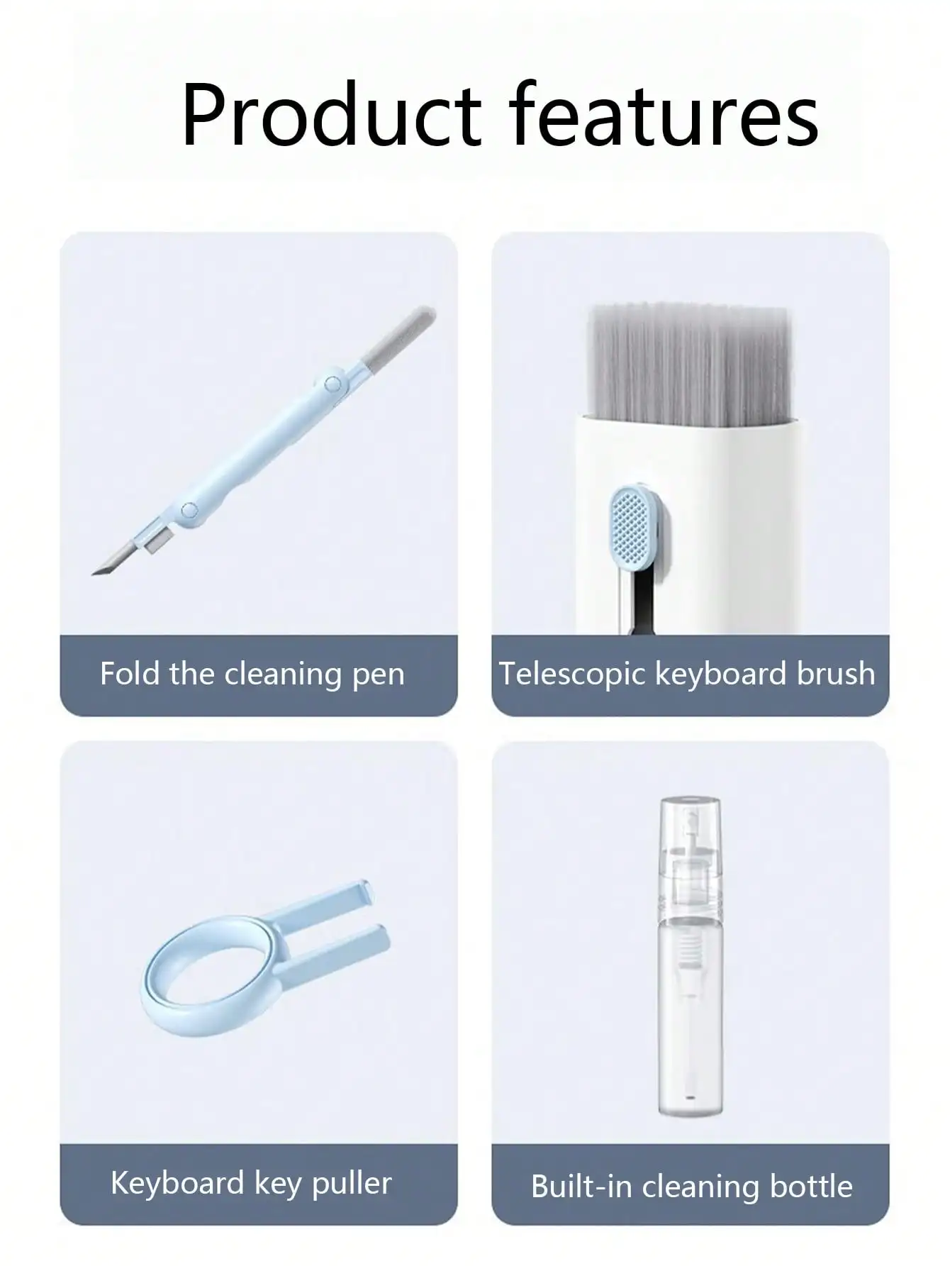 Kit de limpieza de teclado mecánico 7 en 1, herramienta de eliminación de polvo de ordenador con cepillo suave, limpiador de polvo multifuncional para teclados - imagen 2