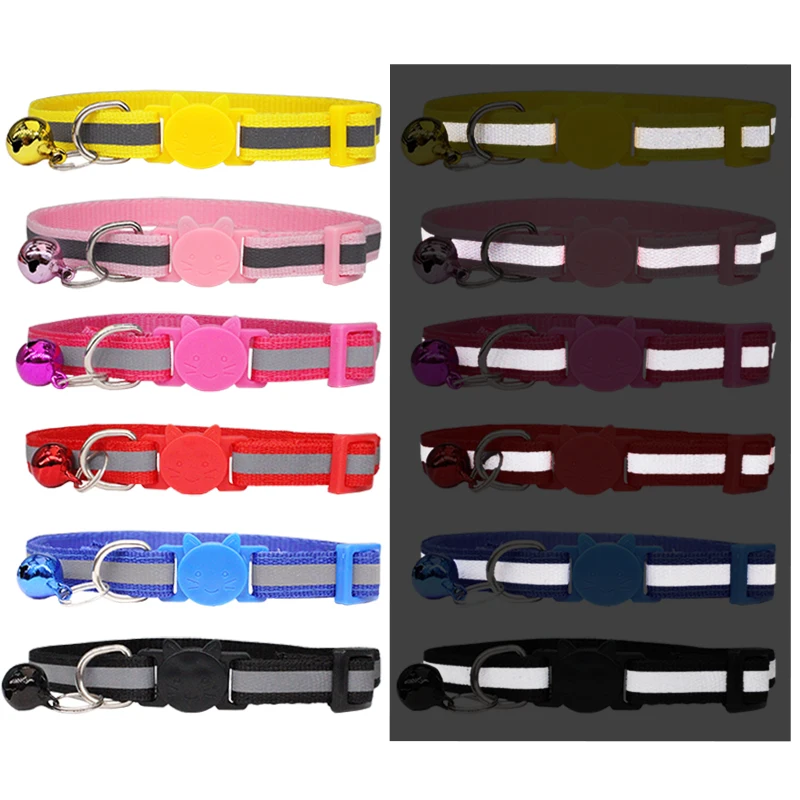 Collar reflectante con etiqueta de identificación personalizada para gato, campana de seguridad ajustable de nailon para cachorro y gatito, Collar grabado, envío directo - imagen 5