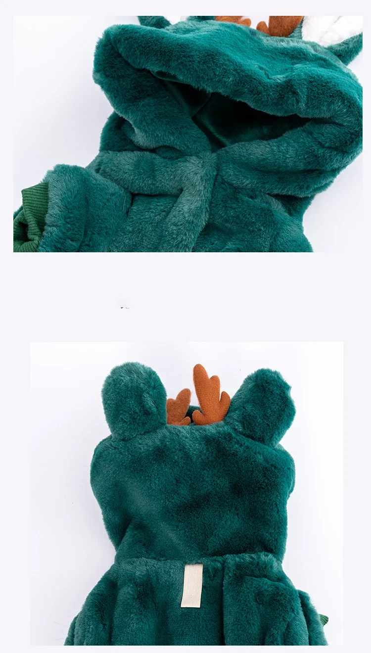 Abrigo de lana de Reno de Navidad para mascotas, chaqueta cálida de piel sintética de felpa para invierno, abrigo de invierno con capucha verde para mascotas, traje para perros, ropa de invierno - imagen 5