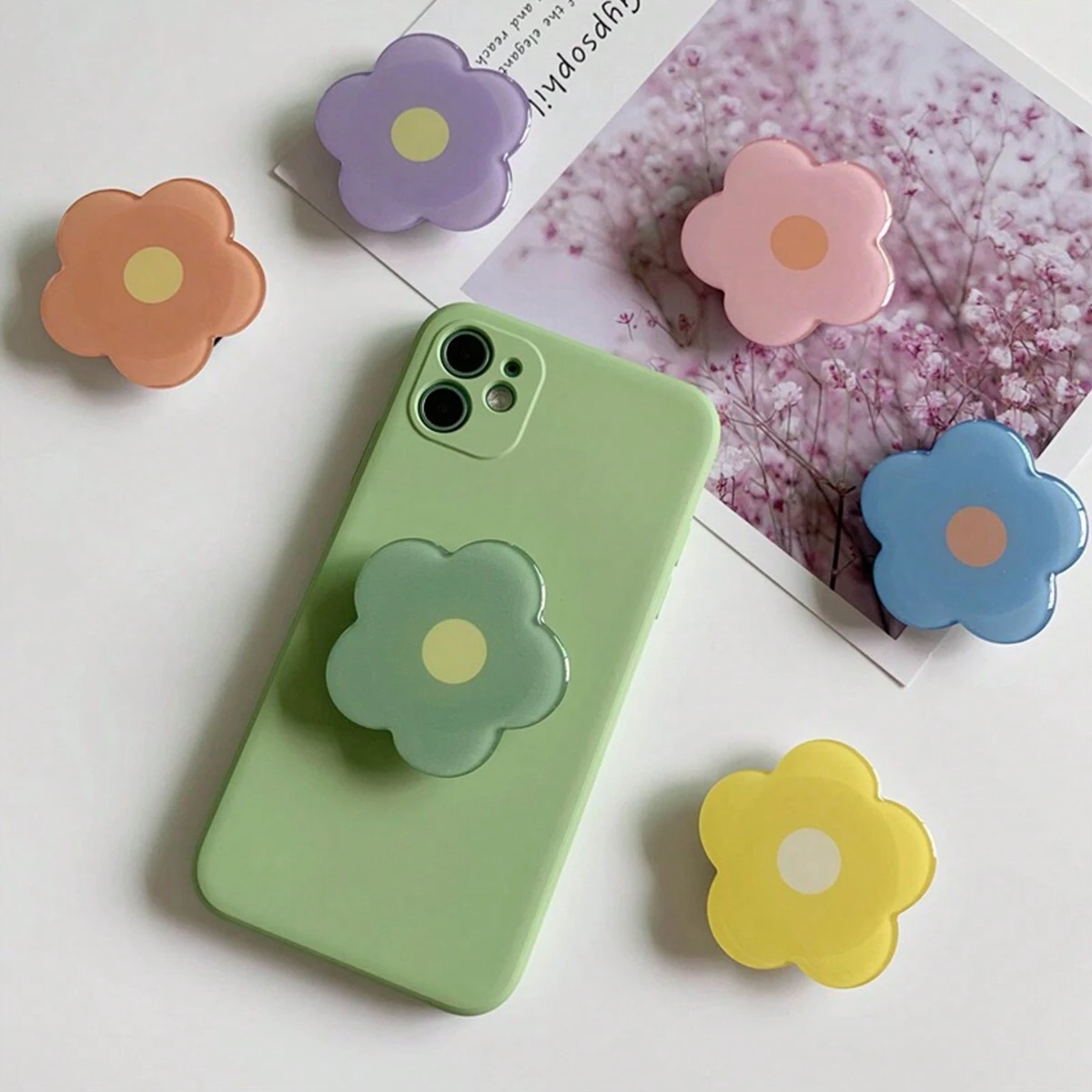 Soporte de Airbag para teléfono con forma de flor de Color caramelo acrílico, soporte perezoso plegable retráctil, soporte Universal para teléfono para iPhone y Samsung - imagen 3