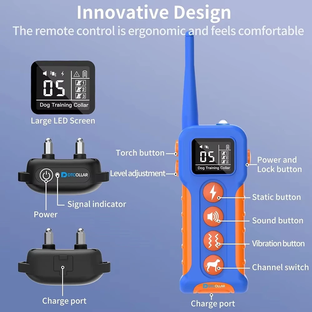 3300ft Dog Training Collar,Electric Collar with Shock ,Beep & Vibration Modes,IPX7 Waterproof Shock Collar for 5-120 Lbs Dogs - imagen 4