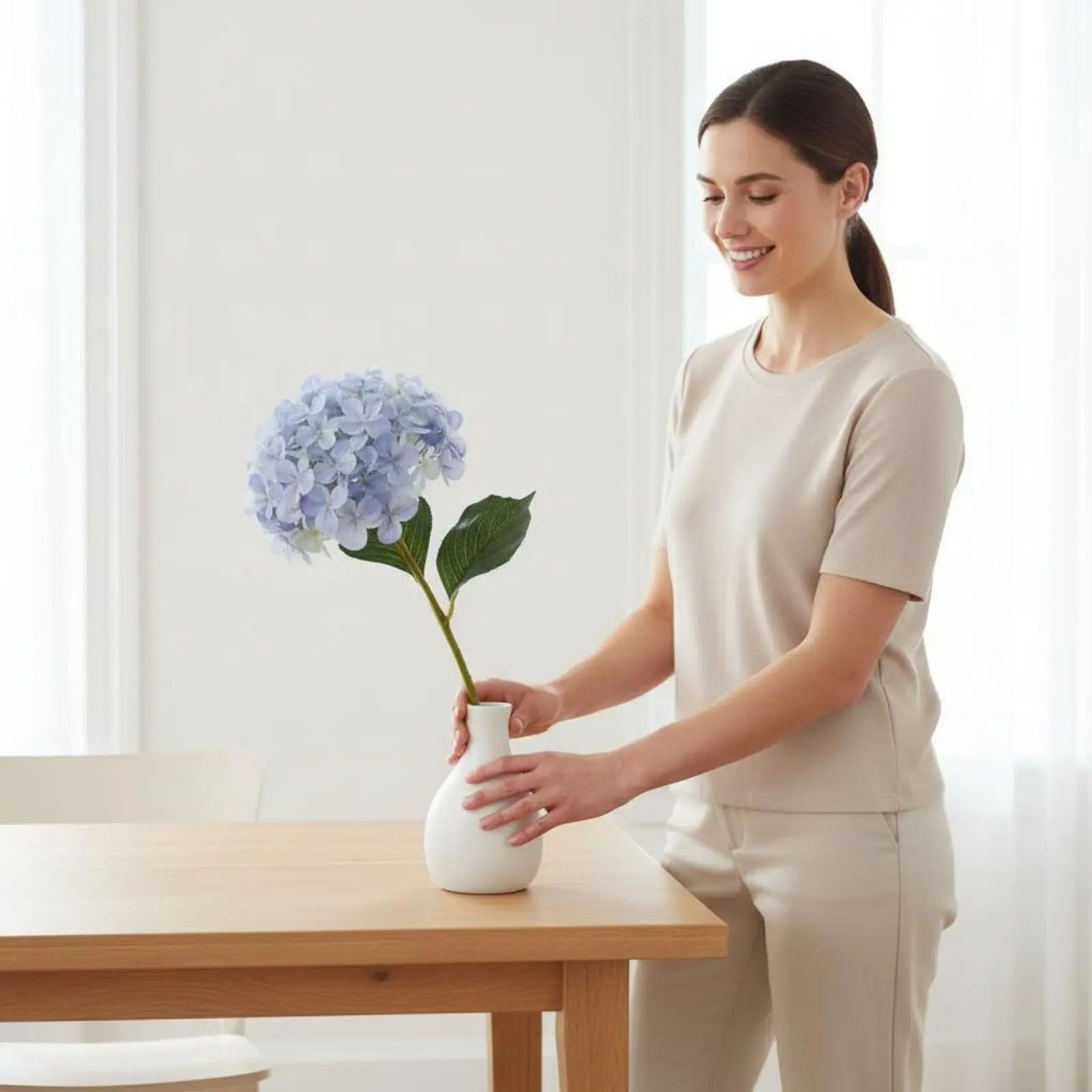 Hortensia artificial realista tallo largo para centro mesa decorativa - imagen 5