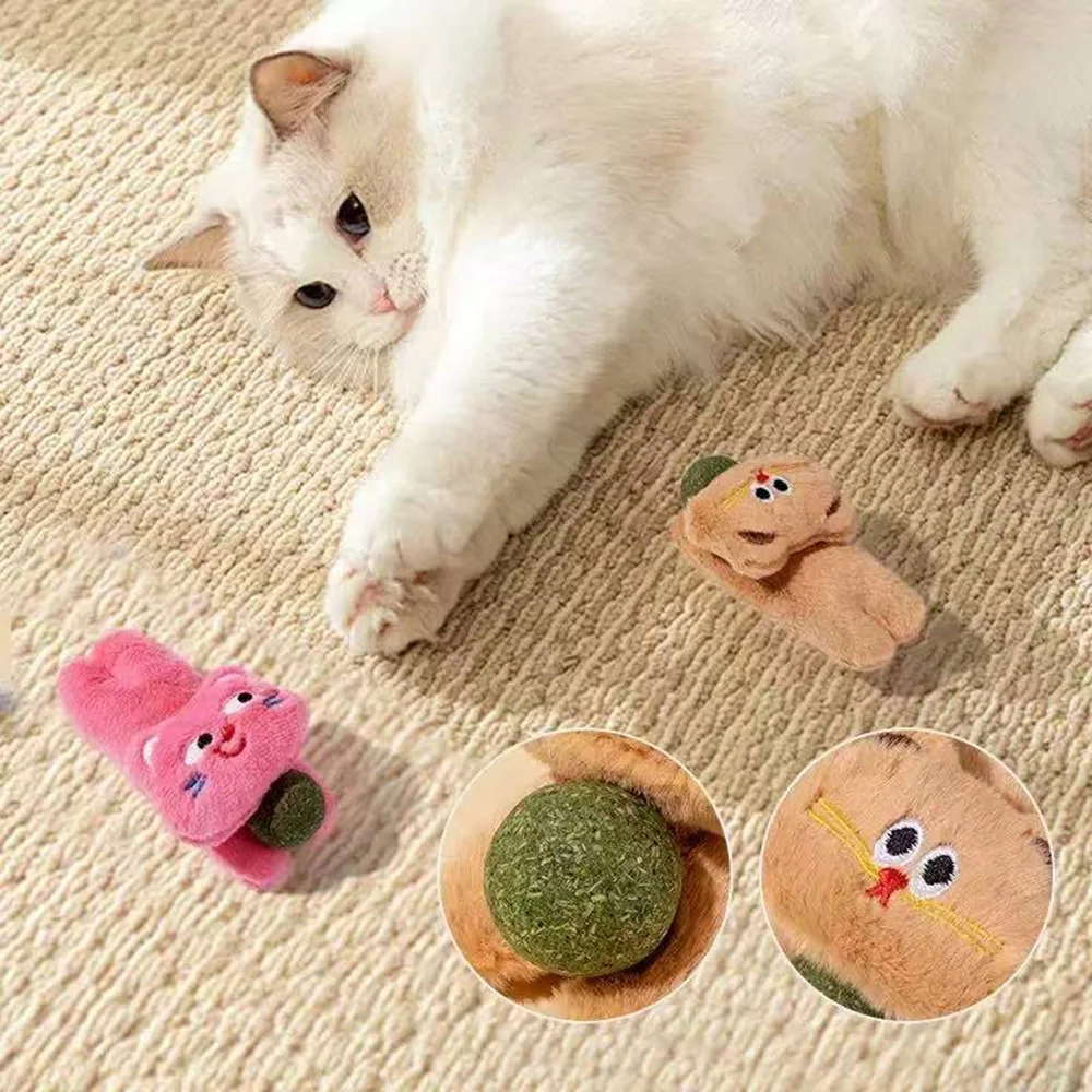 Juguete de peluche para gatos con bola de hierba gatera, muñeca resistente a masticar para limpieza de dientes y dentición, juguete interactivo para mascotas con gatito - imagen 4