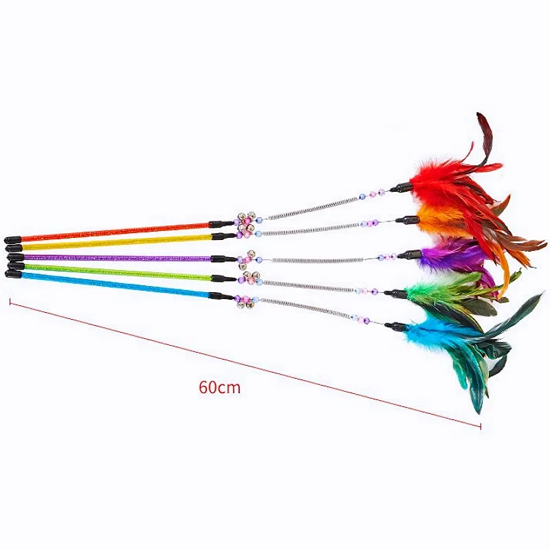 Cat Toy Feather Cats Sticks Teaser Cat Toys Interactive Spring Handle Kitten Toys with Bell Training Cats Stick Toy Pet Supplies - imagen 5