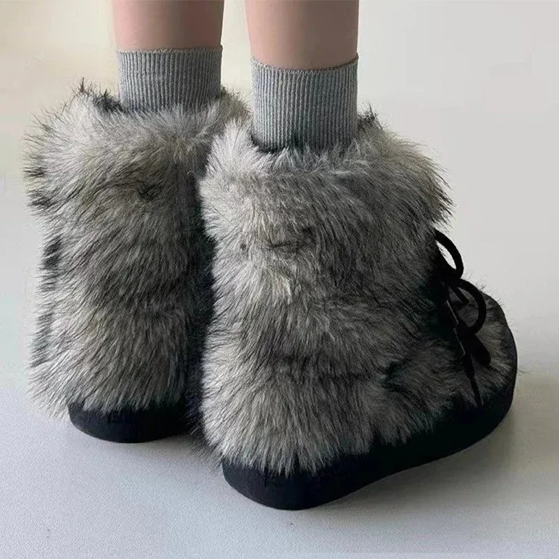 Botines de nieve de piel para mujer, zapatos planos con plataforma cálidos, zapatillas cómodas informales de felpa de diseñador para invierno, nueva tendencia - imagen 3